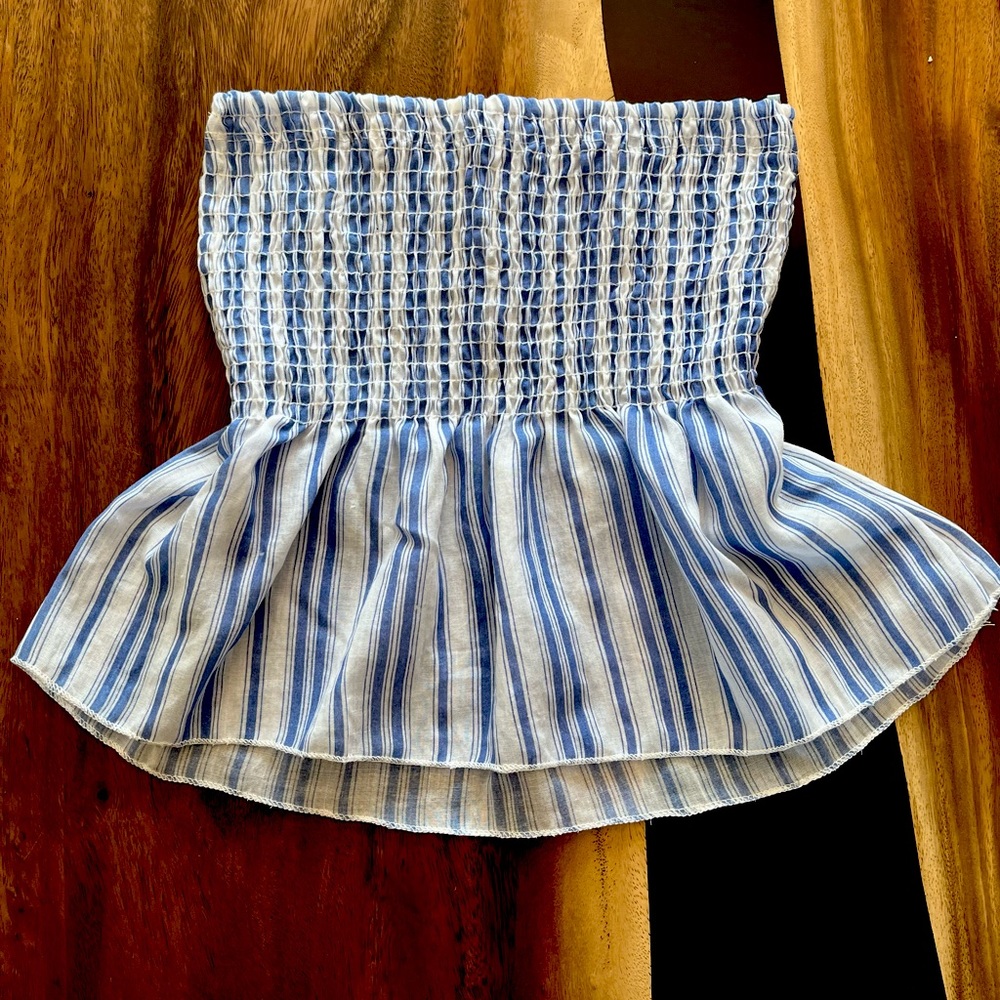 Small Blue & White “TeenBell” Stripped Peplum Bandeau Top